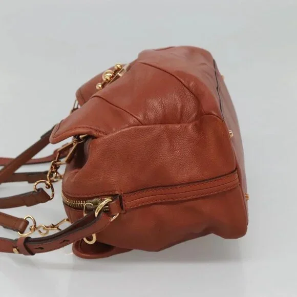 Chloe Elsie Hand Bag Leather 2way Brown Gold Auth
